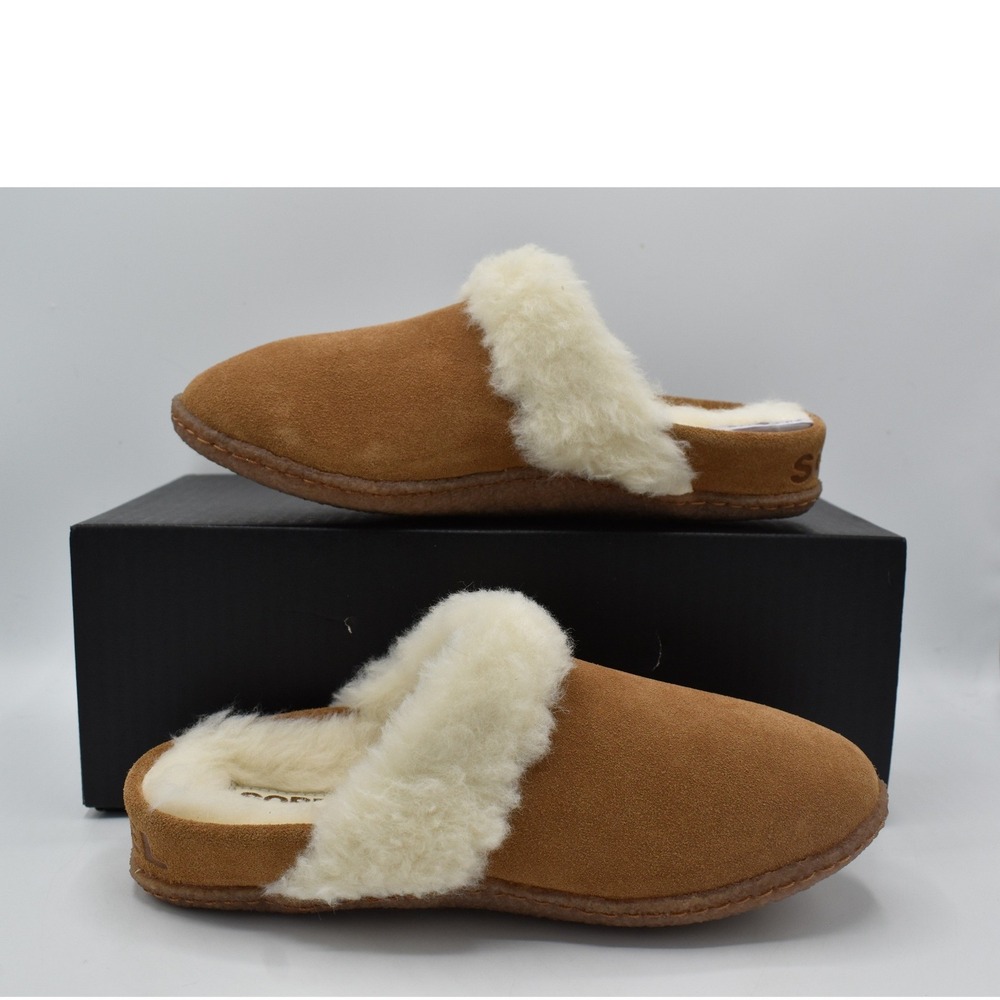 Sorel Women 8 Nakiska II Brown Suede Faux Shearling Lined Slides Slippers Shoes - Picture 9 of 12